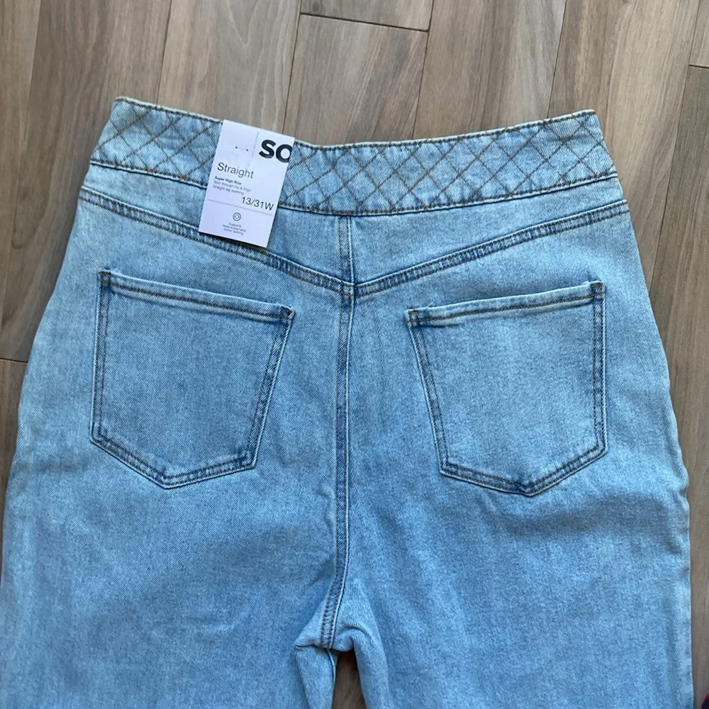 So Super high rise straight woven denim jean pant quilted design waistband 13/31 - Picture 14 of 16